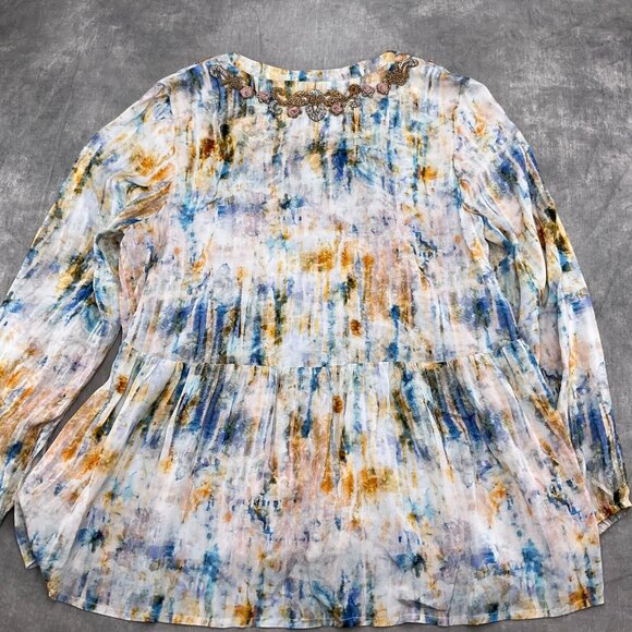 Soft Surroundings Blouse Women Large Blue Tie Dye Boho Smock Peasant Gypsy - Picture 9 of 10